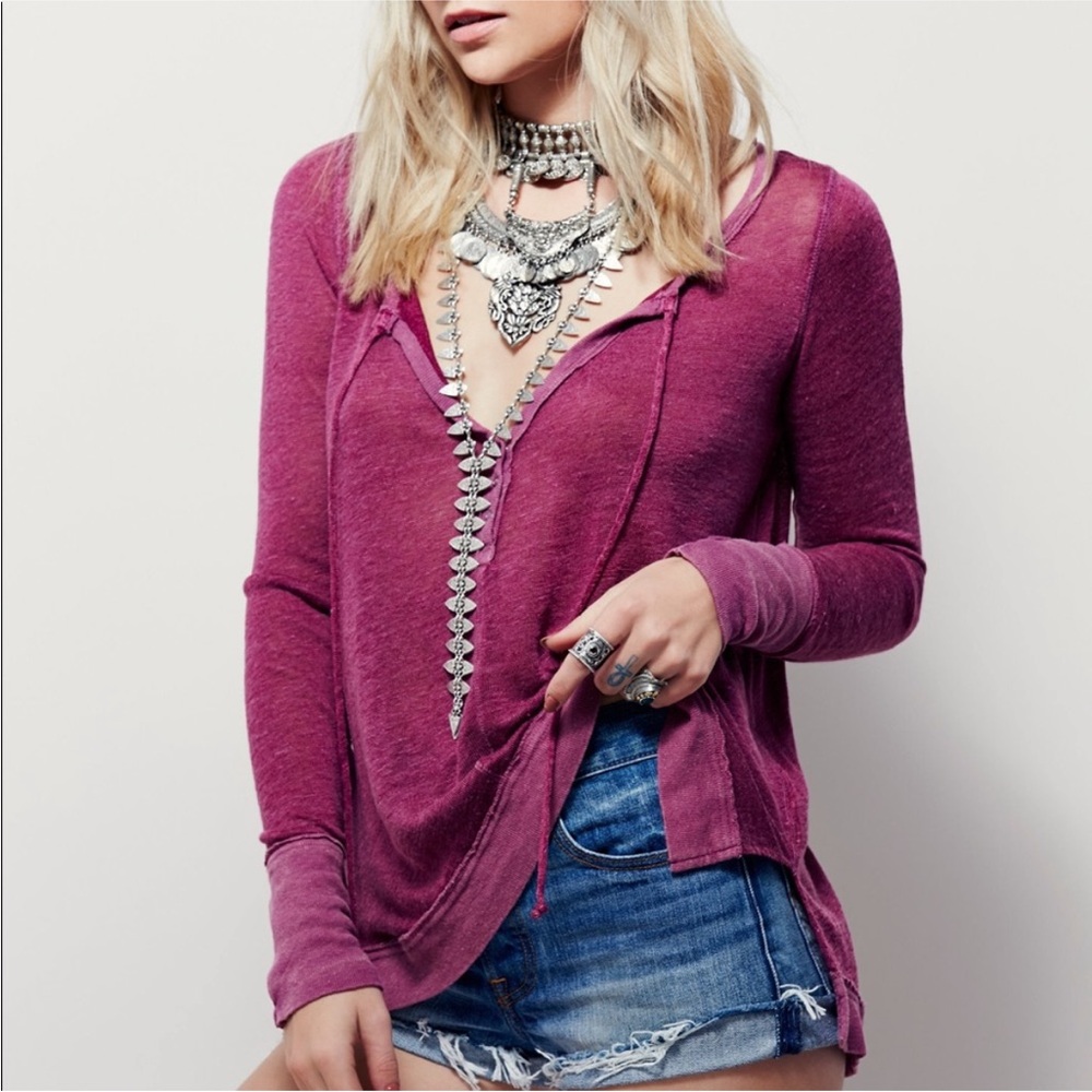 We The Free People Affogato Hacci Maroon Top